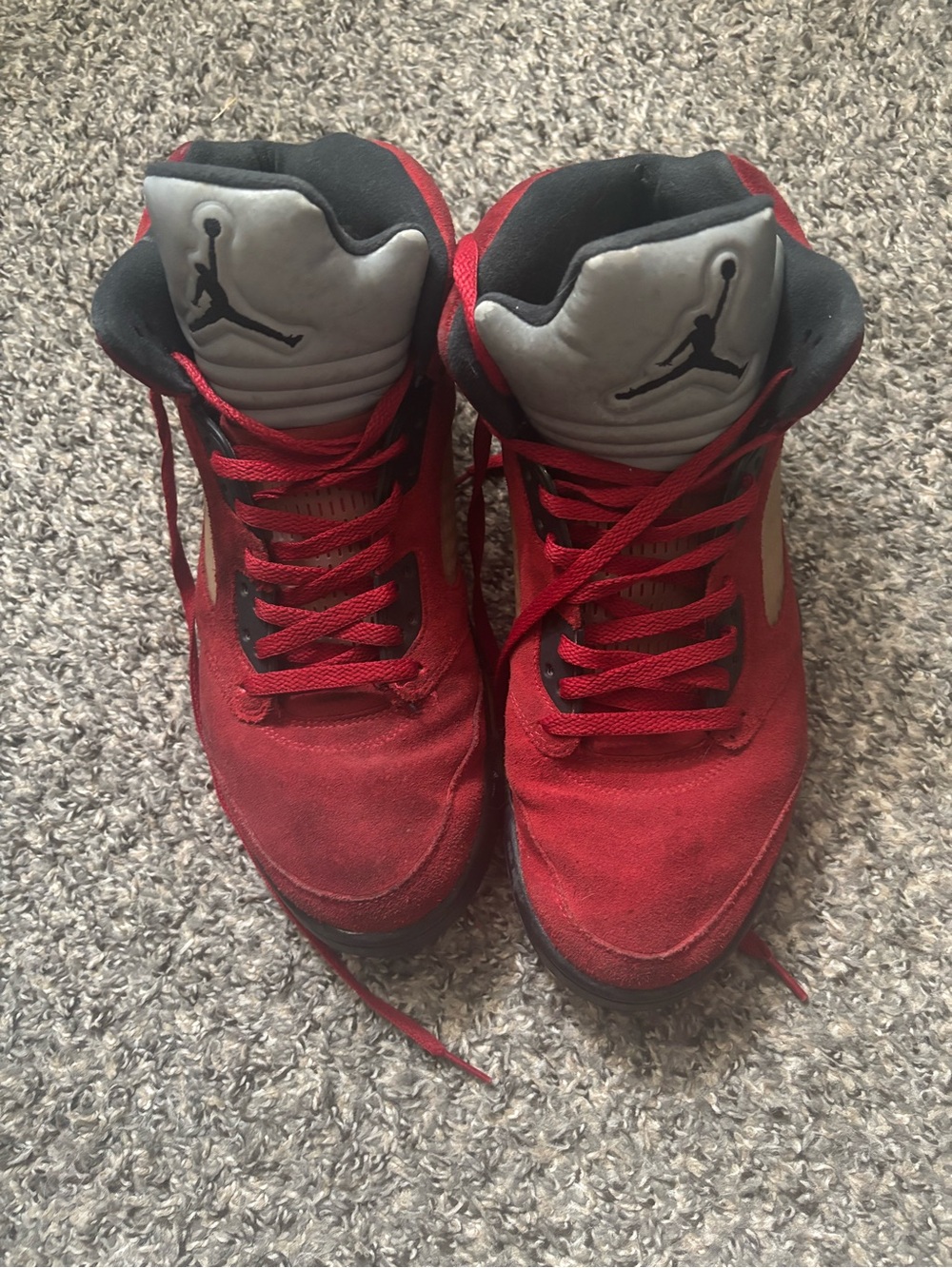 Jordan Red and Black Suede High-Top Sneakers